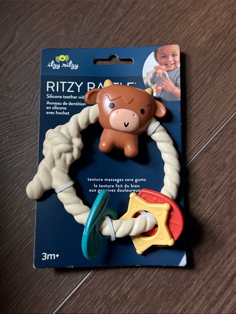 Itzy Ritzy Brown and Cream Ritzy Rattle Silicone Teether - Picture 2 of 2